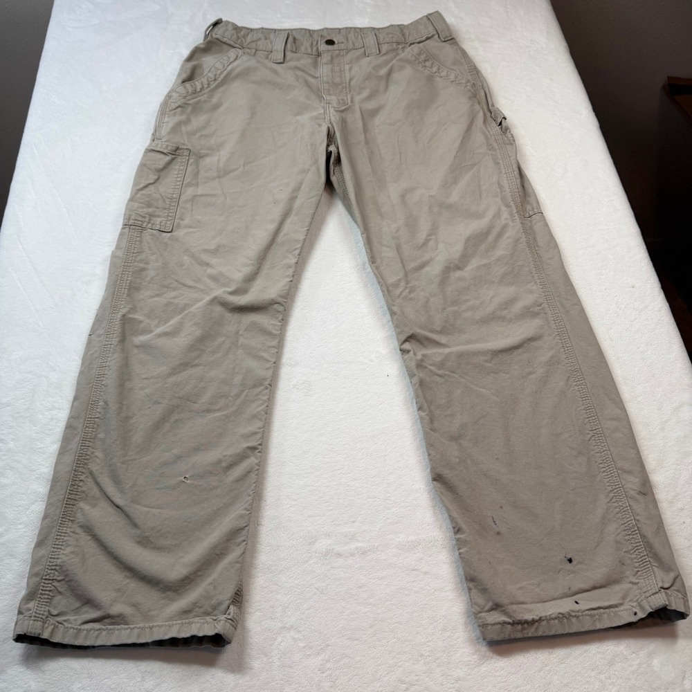 Carhartt 32x28 Relaxed Fit Twill Carpenter Pants Tan Khaki Distressed
